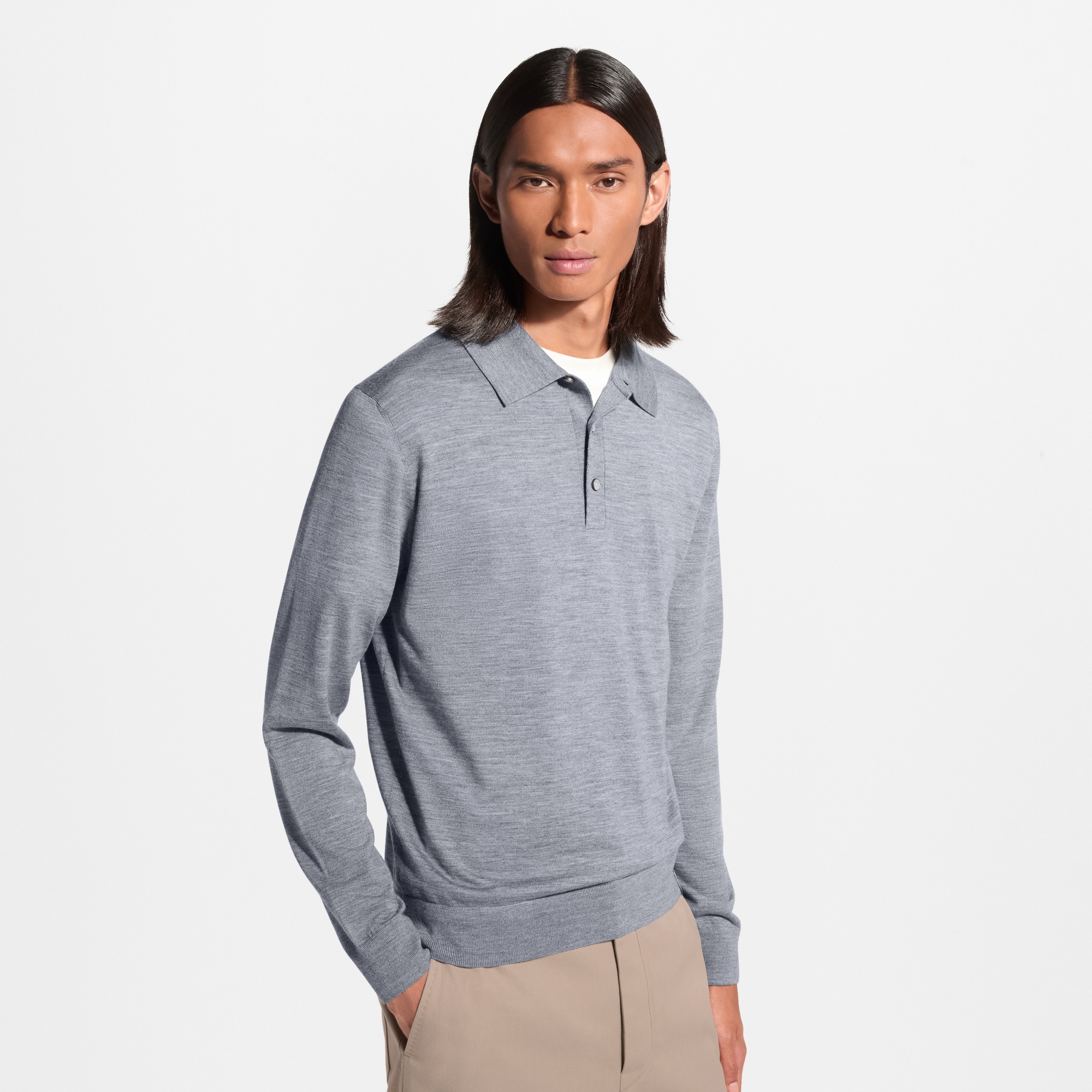 Wool Silk Cashmere Long-Sleeved Polo Shirt - Ready-to-Wear 1AKKL8